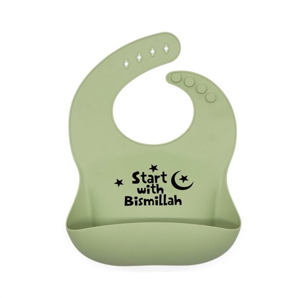 “Start with Bismillah” Silicone Bib – Islamic Baby Gift – Easy-Clean, Adjustable - Picture 4 of 6